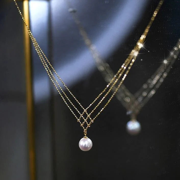 Japanese Akoya Pearl Lace Necklace in 14k Gold Ainuua