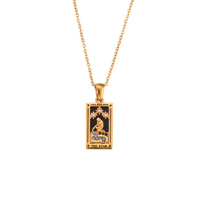 Fashion Tarot Necklace With Rhinestones Diamond Set Pendant Stainless Steel Rectangular Drip Necklace Jewelry Ainnua
