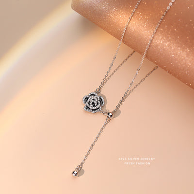 S925 sterling silver camellia temperament collarbone chain women's French vintage niche design light luxury sense tassel necklace wholesale Ainuua