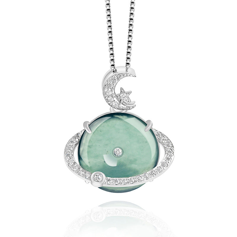 Natural A jadeite blue water safety buckle S925 silver inlaid pendant ice jade pendant flower piece women's safety Ainuua
