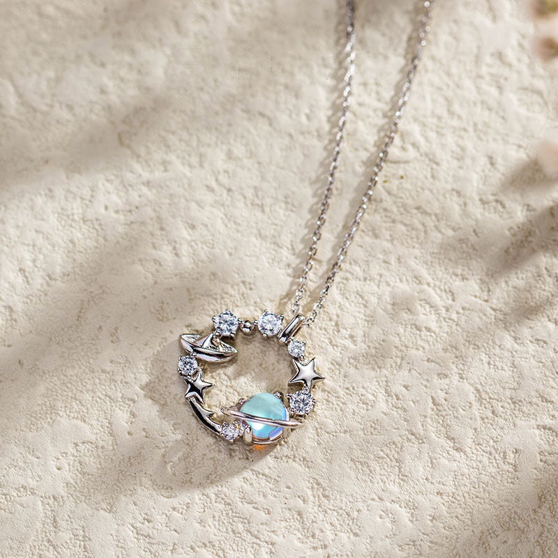 Love Planet Blue Glazed Stone Necklace (S925 Silver)