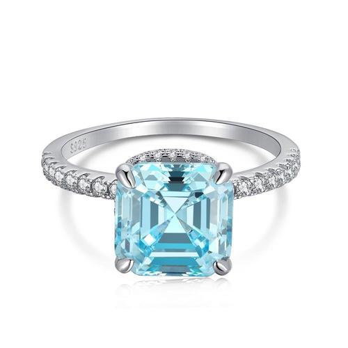 S925 Silver Ice Cut High Carbon Diamond Ring Women's European and American Cross-border Fashion Luxury Artificial Aquamarine Topaz Ring Ainuua