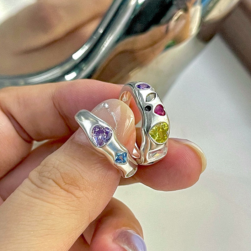 2023 retro color zircon inlaid open ring female ins fashion personality light luxury Joker open ring Ainuua