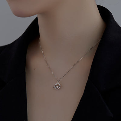 Semicircular Star Moon Planet Shape Necklace (  s925 Sterling Silver )