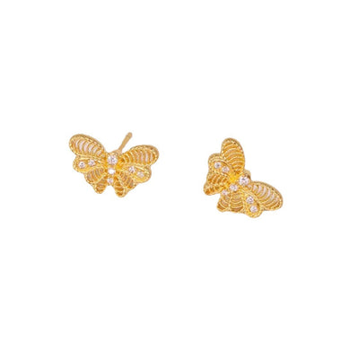 Vietnam Sand Gold Emblem Inlaid Chu Butterfly Three Piece Set Plated with 24 K Gold One Piece Chain Ring Earrings Butterfly Style Jewelry Wholesale Ainuua