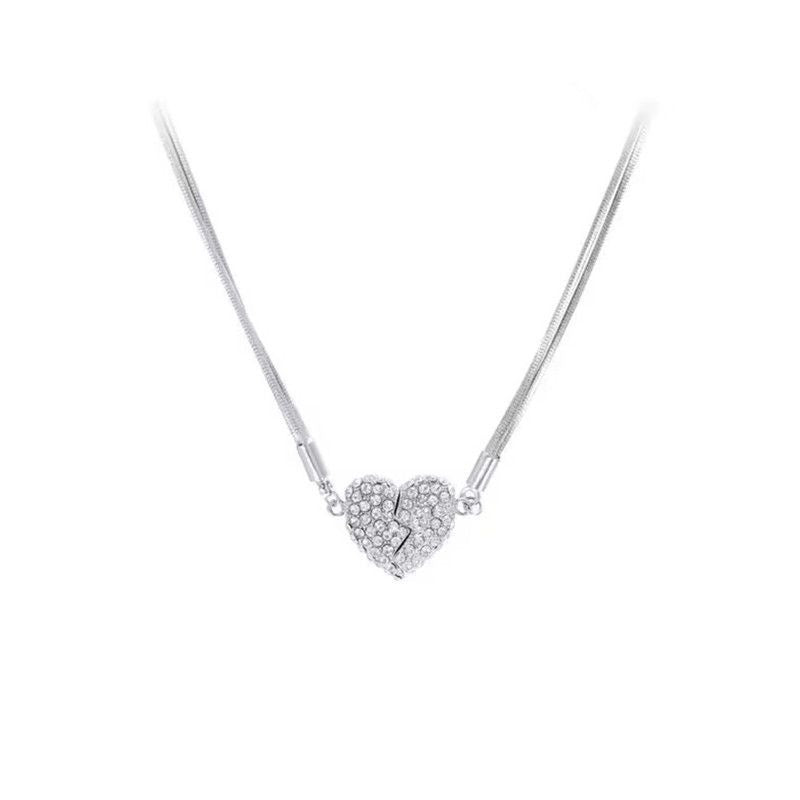 2003 New Full Diamond Love Necklace 925 Sterling Silver Magnets Attract Personality PR Tik Tok online celebrity Live Valentine&#039;s Day Ainuua