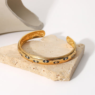 18k Gold Plated Open Bracelet Stainless Steel Bracelet Eyes Adjustable Women's Titanium Steel Fashion Versatile Bracelet Jewelry Ainuua