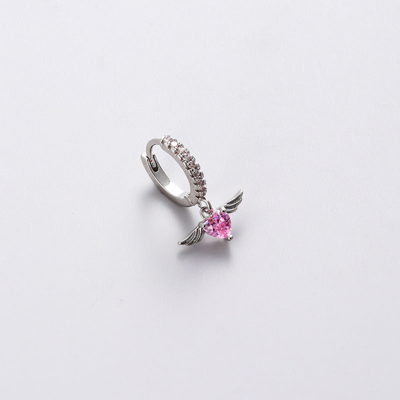 Henson titanium steel earbone studs pink zircon love studs sweet cool chain wing screws earrings high quality Ainuua