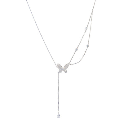 Butterfly zircon tassel drop necklace (925 sterling silver) Ainuua