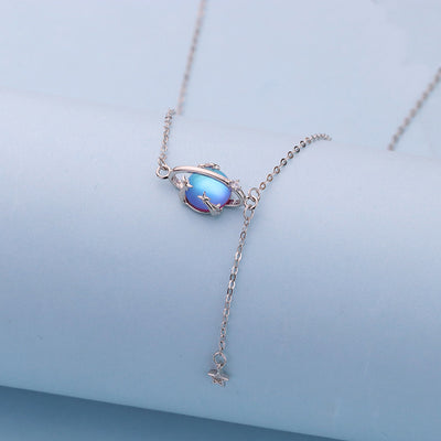 Moonstone Blue Earth Necklace ( S925 Sterling Silver) Ainuua