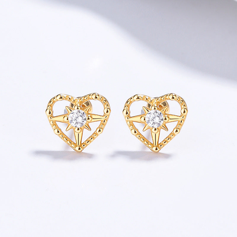 925 sterling silver love star thread stud earrings women's fashion heart-shaped mango star earbone stud personality ins temperament ear jewelry Ainuua