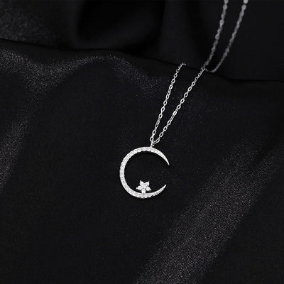 S999 sterling silver star moon necklace jewelry women's light luxury niche versatile high-end clavicle chain gift for girlfriend Ainuua