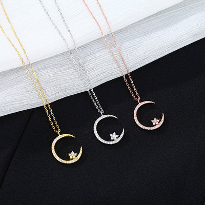 S999 sterling silver star moon necklace jewelry women's light luxury niche versatile high-end clavicle chain gift for girlfriend Ainuua
