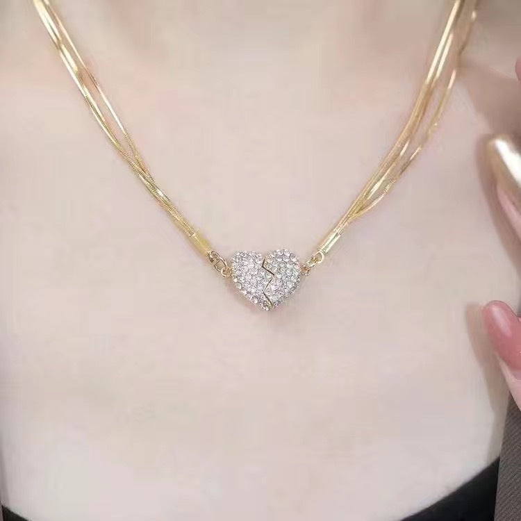 2003 New Full Diamond Love Necklace 925 Sterling Silver Magnets Attract Personality PR Tik Tok online celebrity Live Valentine&#039;s Day Ainuua