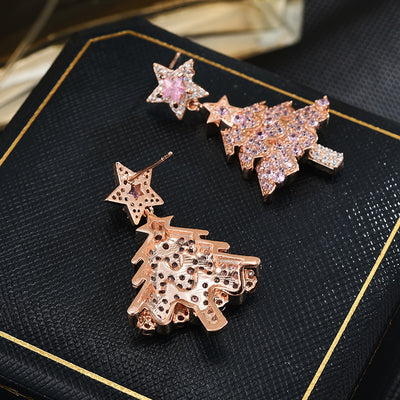 S925 silver needle earrings micro-inlaid zircon star Christmas tree earrings temperament Joker earrings female Ainuua