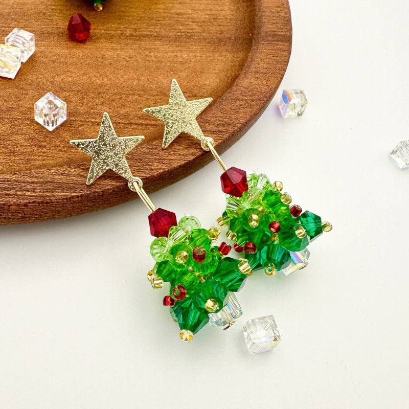 Handmade beaded Christmas tree earrings Ainuua