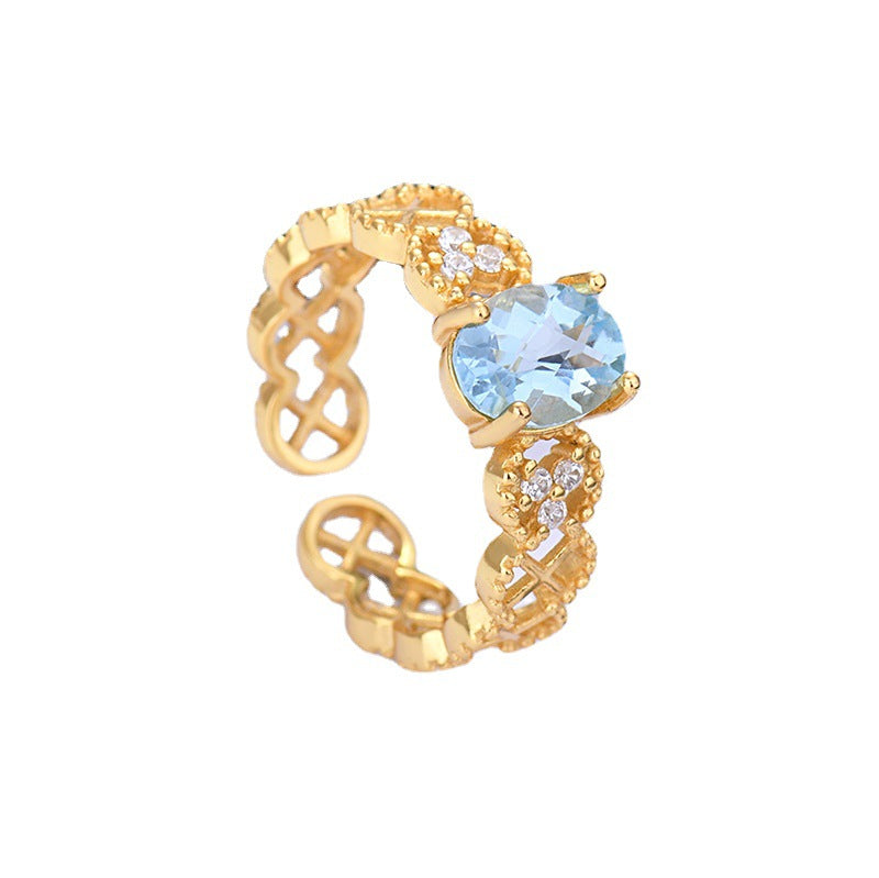 S925 silver peridot garnet amethyst citrine blue topaz openwork lace gold open ring Ainuua