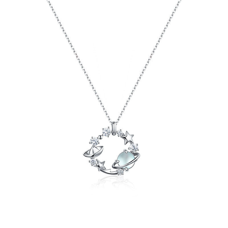Love Planet Blue Glazed Stone Necklace (S925 Silver)