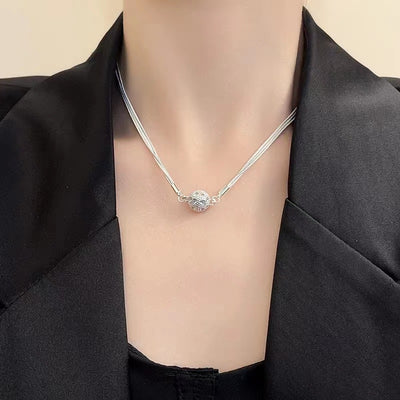 Small round ball magnetic attraction multi-layer necklace for women 2023 new popular niche high-end collarbone chain, light luxury and versatile neck chain Ainuua