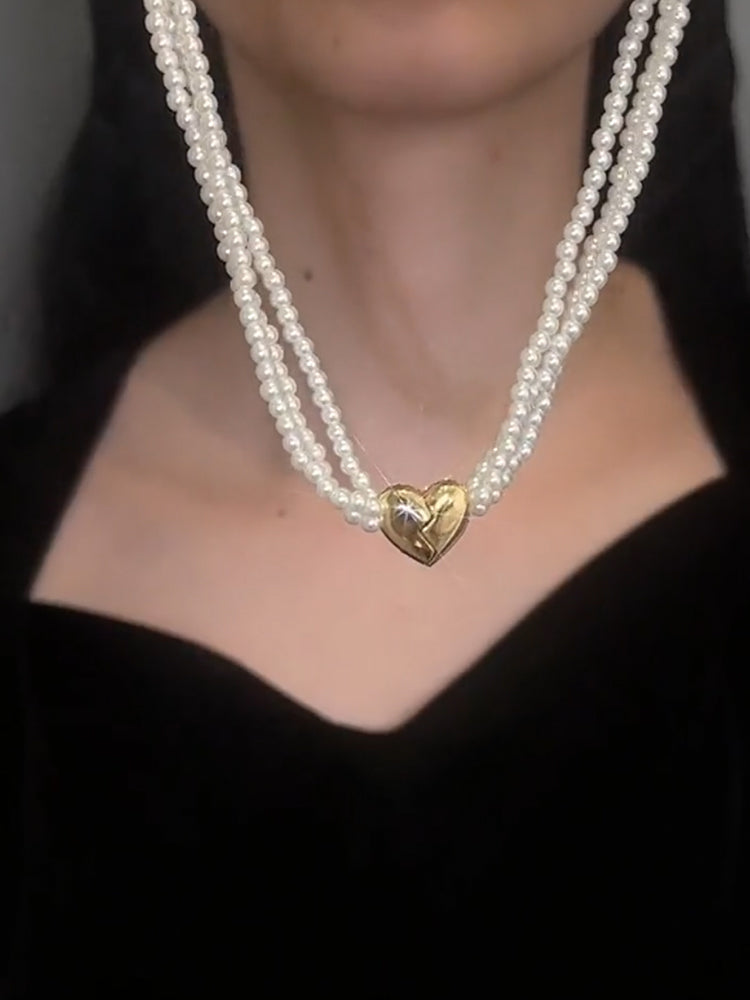 Love Multi-layer Pearl Magnet Necklace (Titanium steel) Ainuua