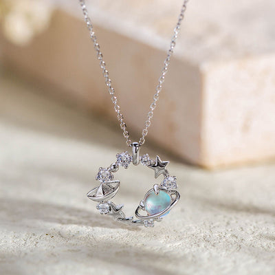 Love Planet Blue Glazed Stone Necklace (S925 Silver) Ainuua
