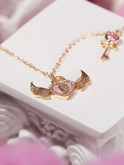 Keep Medal Cupid Love Goddess Necklace Love Wings Key Small Design Unique and Advanced Gift for Girlfriend Ainuua