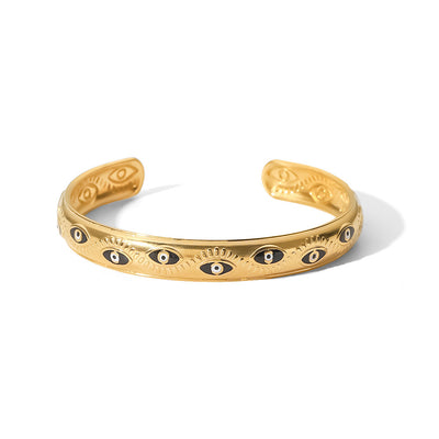 18k Gold Plated Open Bracelet Stainless Steel Bracelet Eyes Adjustable Women's Titanium Steel Fashion Versatile Bracelet Jewelry Ainuua