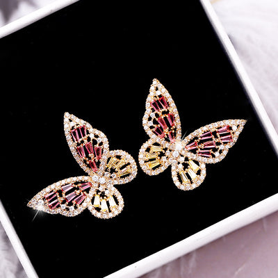 Hollow pink zircon butterfly earrings Ainnua