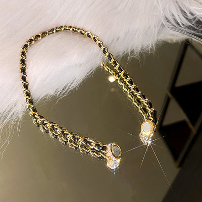 Glitter Diamond Magnet Round Ball Leather Necklace Ainuua