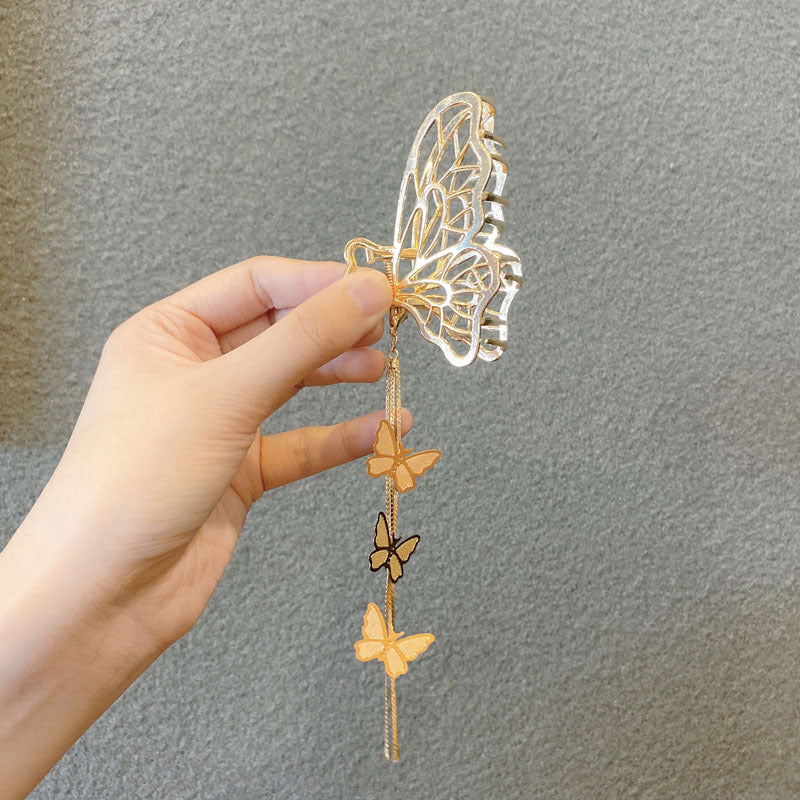 Retro butterfly metal pendant tassel hair clip Ainuua