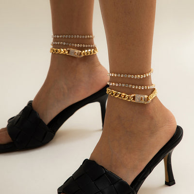Multi-layered Anklet Women's Personality Cuban Chain Mix And Match Feet Ainnua