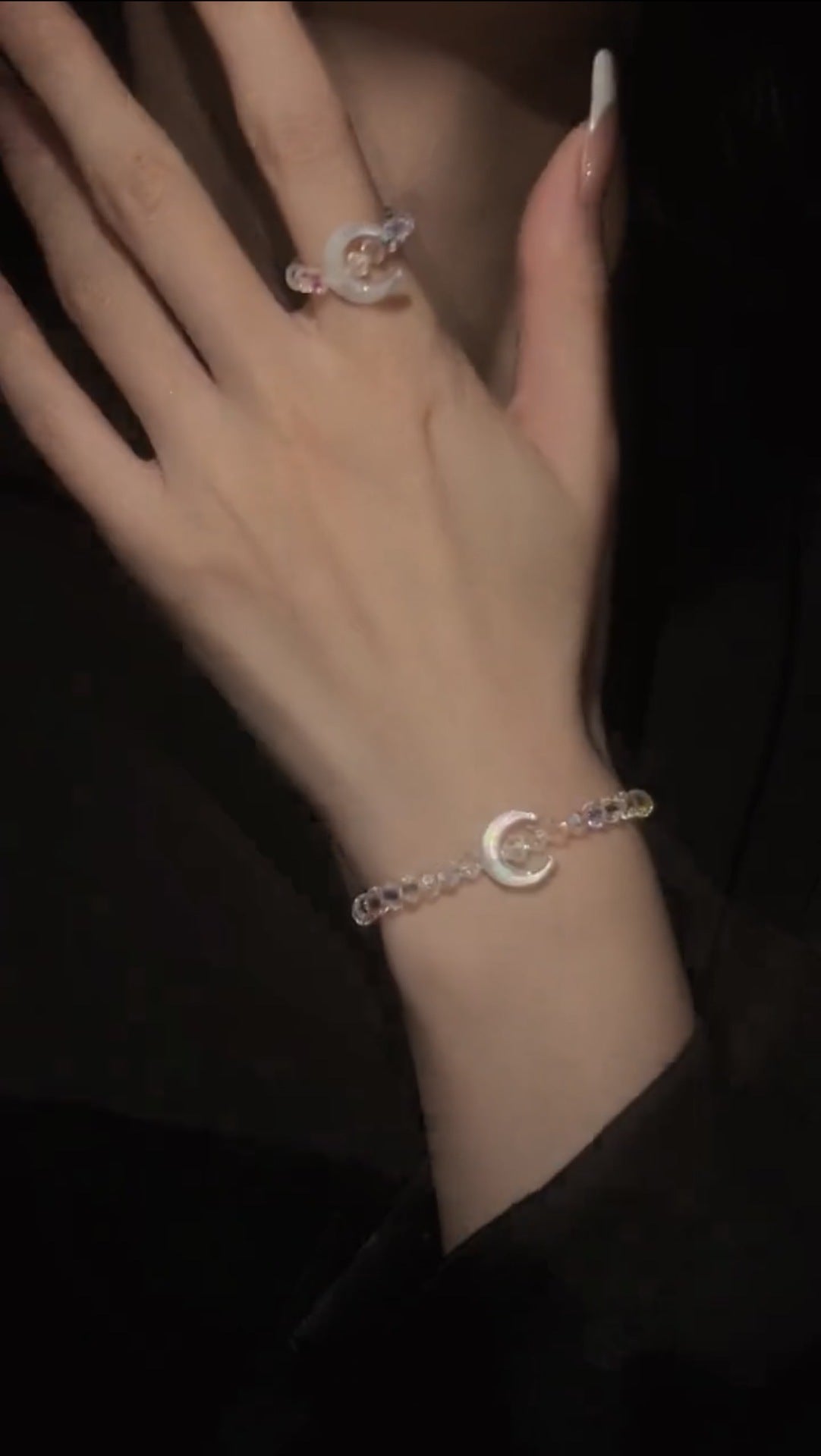 Shell Moon Crystal Ring Bracelet Set Ainuua