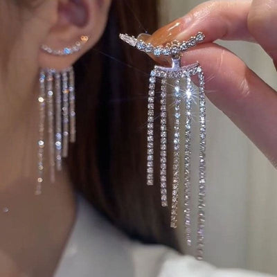 Full Diamond Multi Chain Tassel Earrings Ainuua