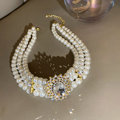 Crystal diamond multi-row pearl necklace Ainuua