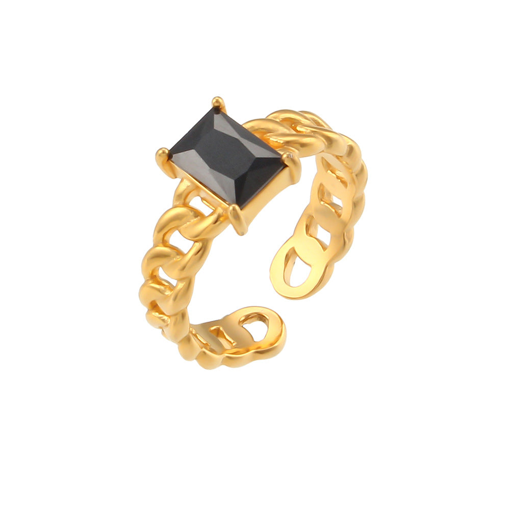 Stainless Steel Baguette Zircon Inlaid Braided Adjustable Ring ainuua
