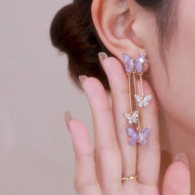 Crystal Butterfly Tassel Earrings Ainuua