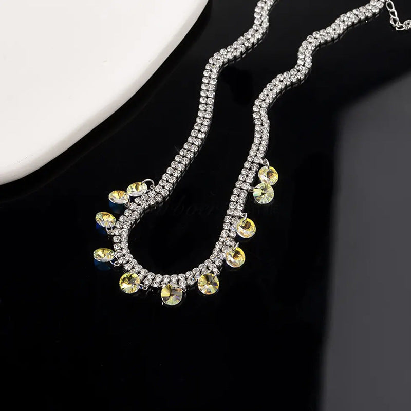 Trendy Iridescent Diamond Double Layer Necklace Ainuua