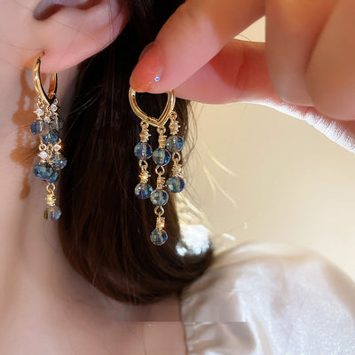 Antique Zircon Blue Crystal Bead Earrings Ainuua