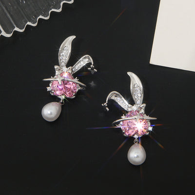 Micro Inlaid Powder Zirconium Rabbit Earrings Ainnua