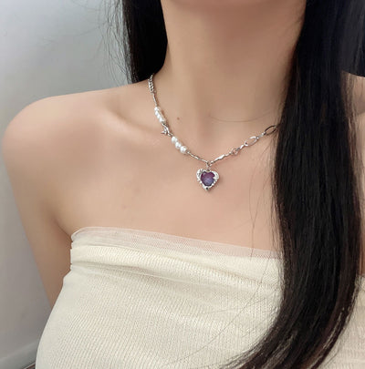 Heart Splice Zircon Pearl Necklace Ainuua