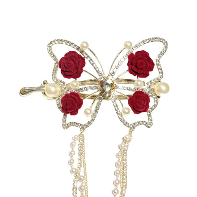 Butterfly Hollow rose pearl tassel  twist clip Ainuua