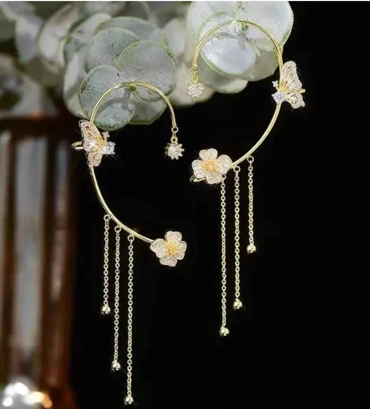 Butterfly Flower Tassel Earrings Ainuua