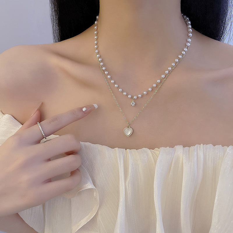 Double Layer Love Pearl  Necklace Ainnua
