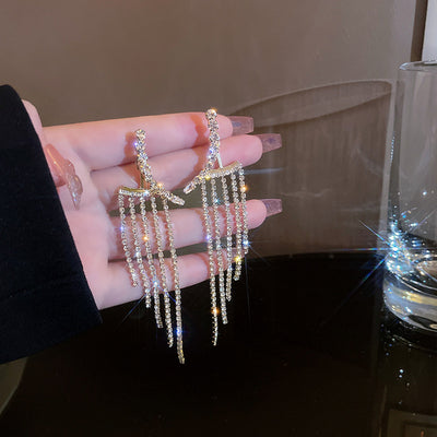 Full Diamond Multi Chain Tassel Earrings Ainuua