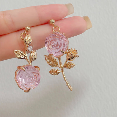 Nightingale And Rose Stunning Rose Asymmetrical Earrings Ainuua