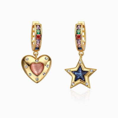 Retro Asymmetric Opal Love Heart Earring Ainuua