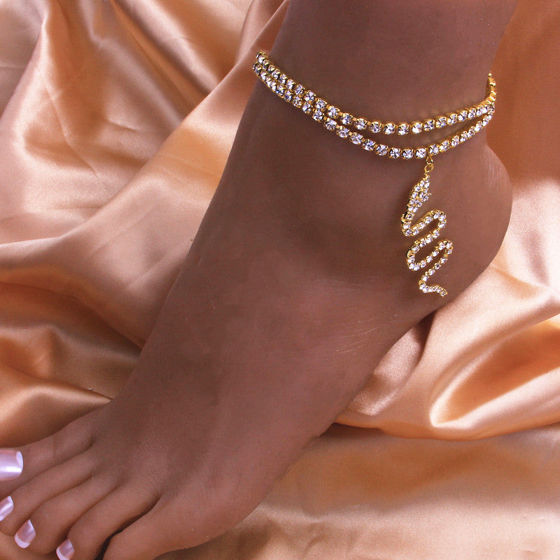 European And American Fashion Full Diamond Double Layer Feet Chain Ainnua