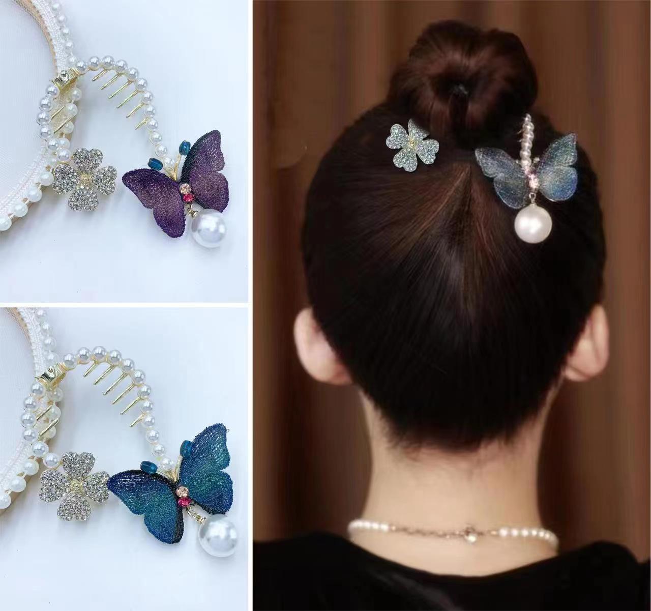 Temperament New Pearl Gradual Color Butterfly Hairpin Girl Ainuua