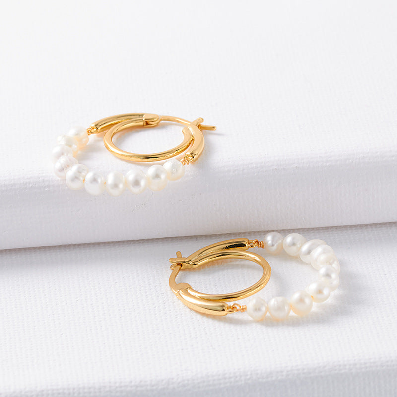 Women's Natural Pearl Ring Earrings Ainnua
