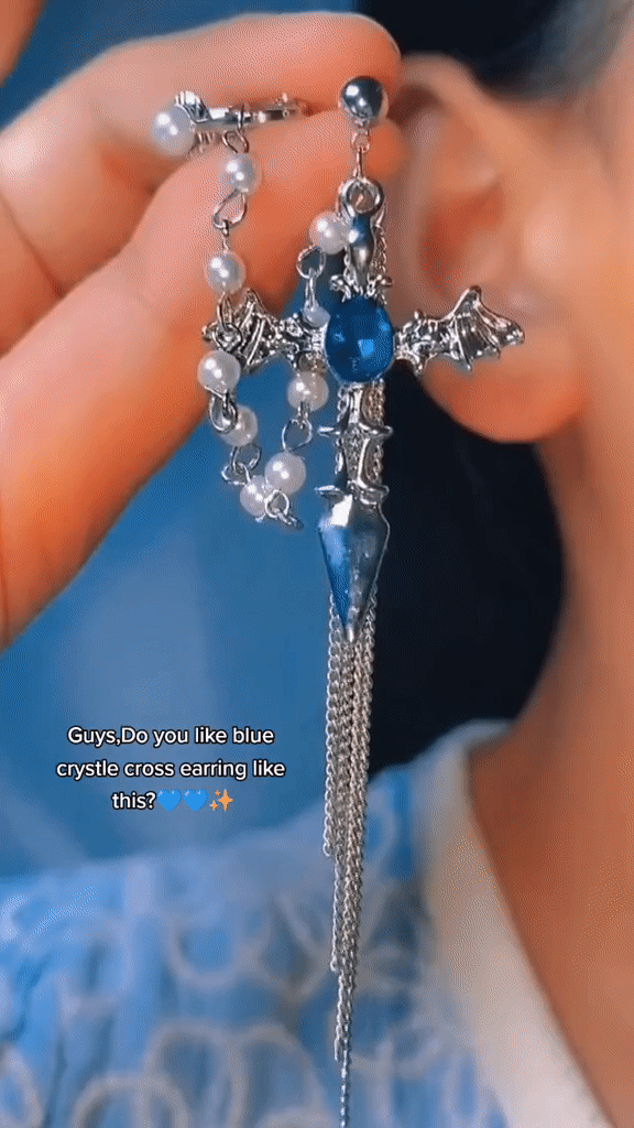 Blue crystle cross earring Ainuua
